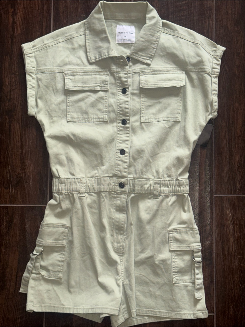 Celebrity Pink Juniors Utility Cargo Romper Light Olive NWT